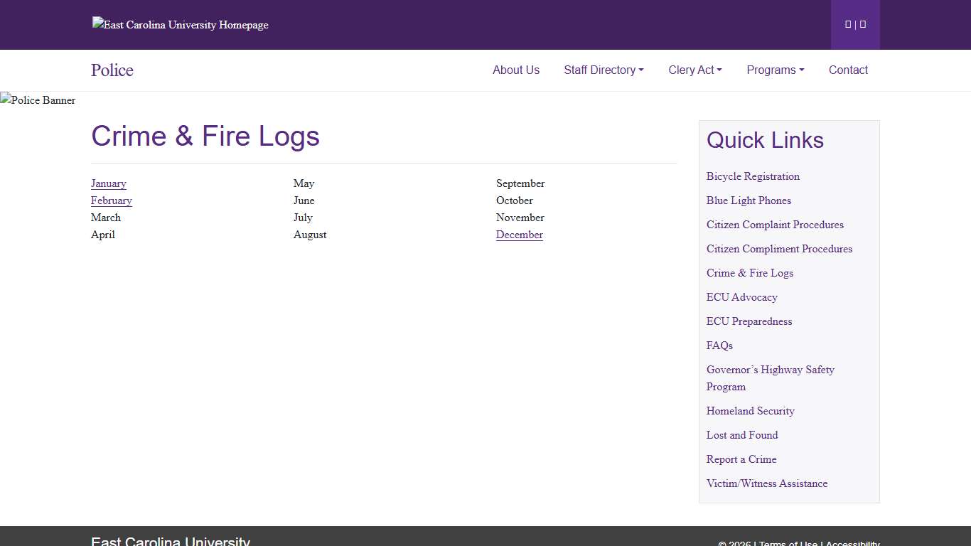 Crime & Fire Logs Police ECU