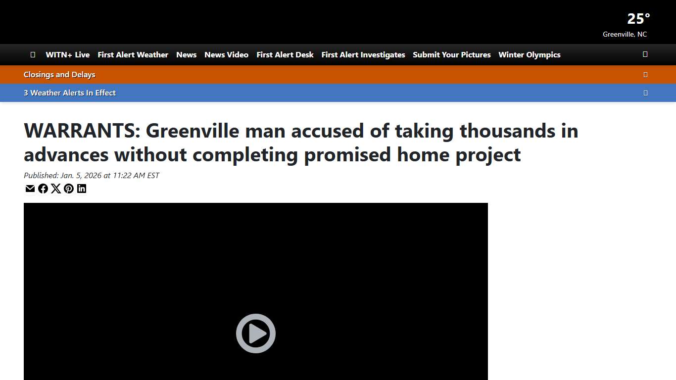 WARRANTS: Greenville man accused of taking thousands in advances without completing promised home project