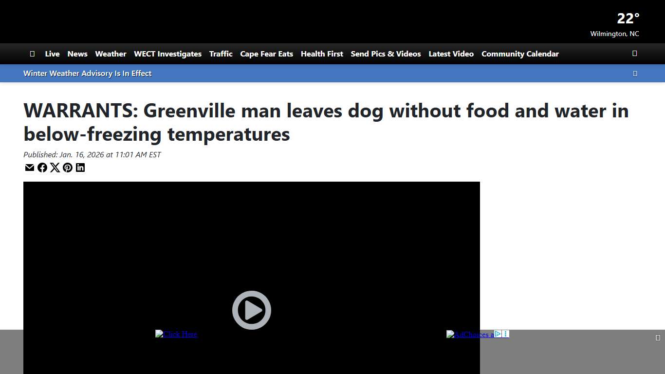 WARRANTS: Greenville man leaves dog without food and water in below-freezing temperatures